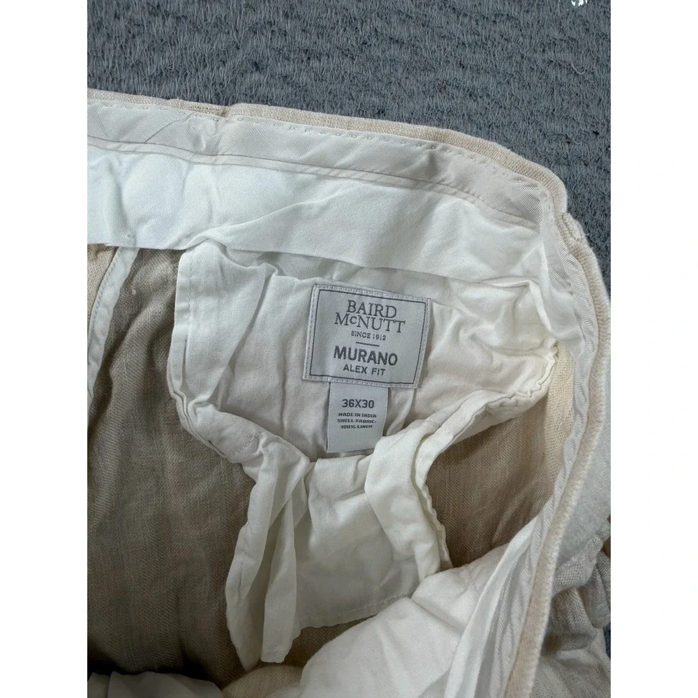 Baird McNutt Linen Pants Men's 36x30 Murano Alex Beige Slim Fit Summer Light